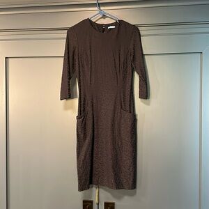 J. McLaughlin navy animal print work dress with pockets.